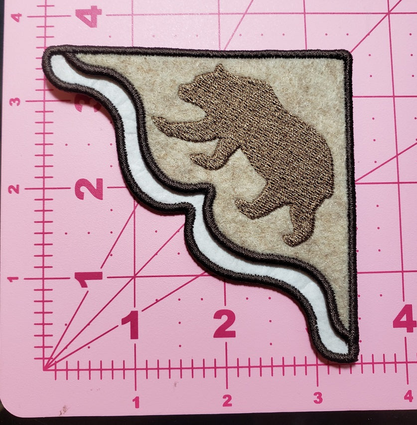 Light brown bear Corner Bookmark on Oatmeal felt with a Dark Brown border