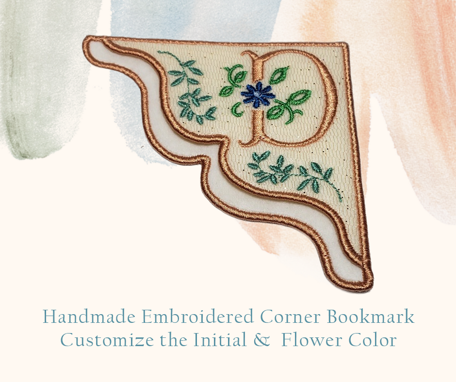 Cosmo Personalized Monogrammed Corner Bookmark on Ivory Felt with Ivory Gold Glitter Tulle