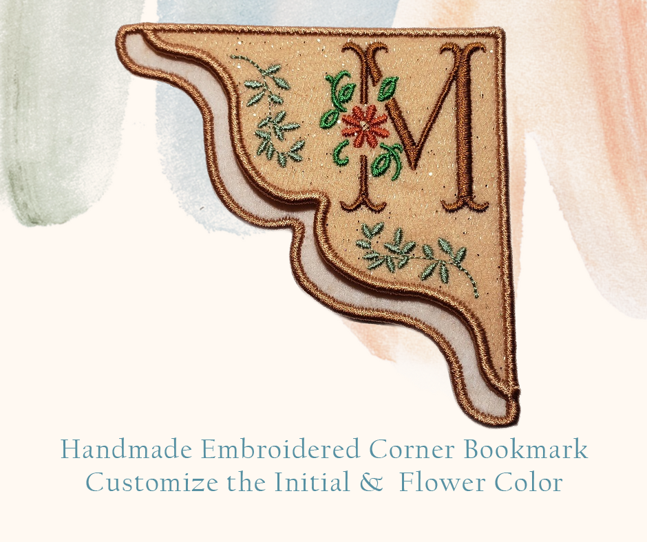 Cosmo Personalized Monogrammed Corner Bookmark on Tan Felt with Rose Gold Glitter Tulle