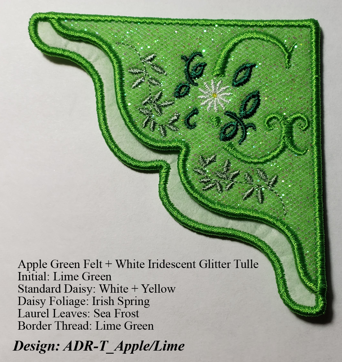 Customizable Corner Bookmark on Felt with Glitter Tulle in an Antique Daisy Monogrammed Design