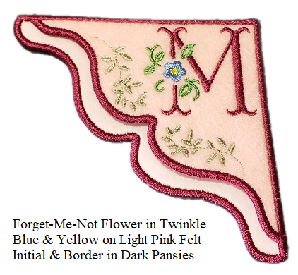 Antique Forget-Me-Not Monogrammed embroidered corner bookmark on felt
