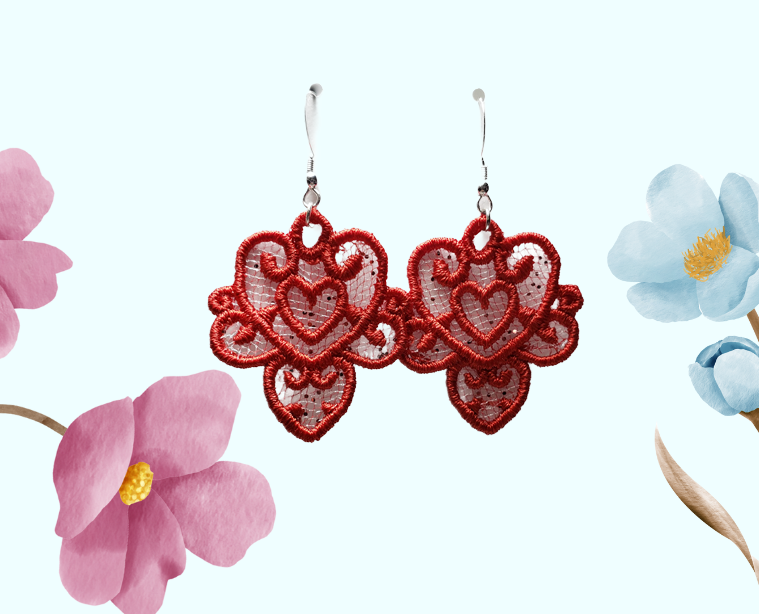 Double Heart Embroidered Earrings #1327