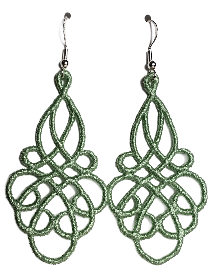 Lightweight Grace Embroidered Dangle Earrings in Celery Green with sterling silver ear wires
