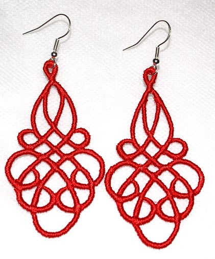 Lightweight Grace Embroidered Dangle Earrings in Red with sterling silver ear wires