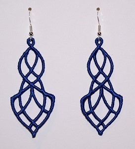 Customize with your favorite color. The image shows the Lightweight Elegance Embroidered Dangle Earrings in Royal Blue with sterling silver ear wires on a white background