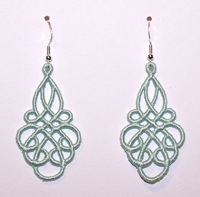 Lightweight Grace Embroidered Dangle Earrings in Seafoam Green with sterling silver ear wires