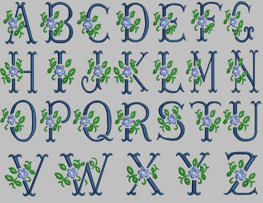 Embroidered Personalized Antique Forget-Me-Not Monogrammed Mug Rug on Felt