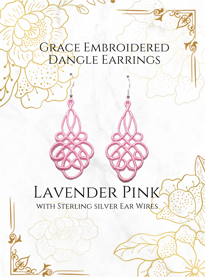 Grace Embroidered Dangle Earrings in light blue with sterling silver ear wires