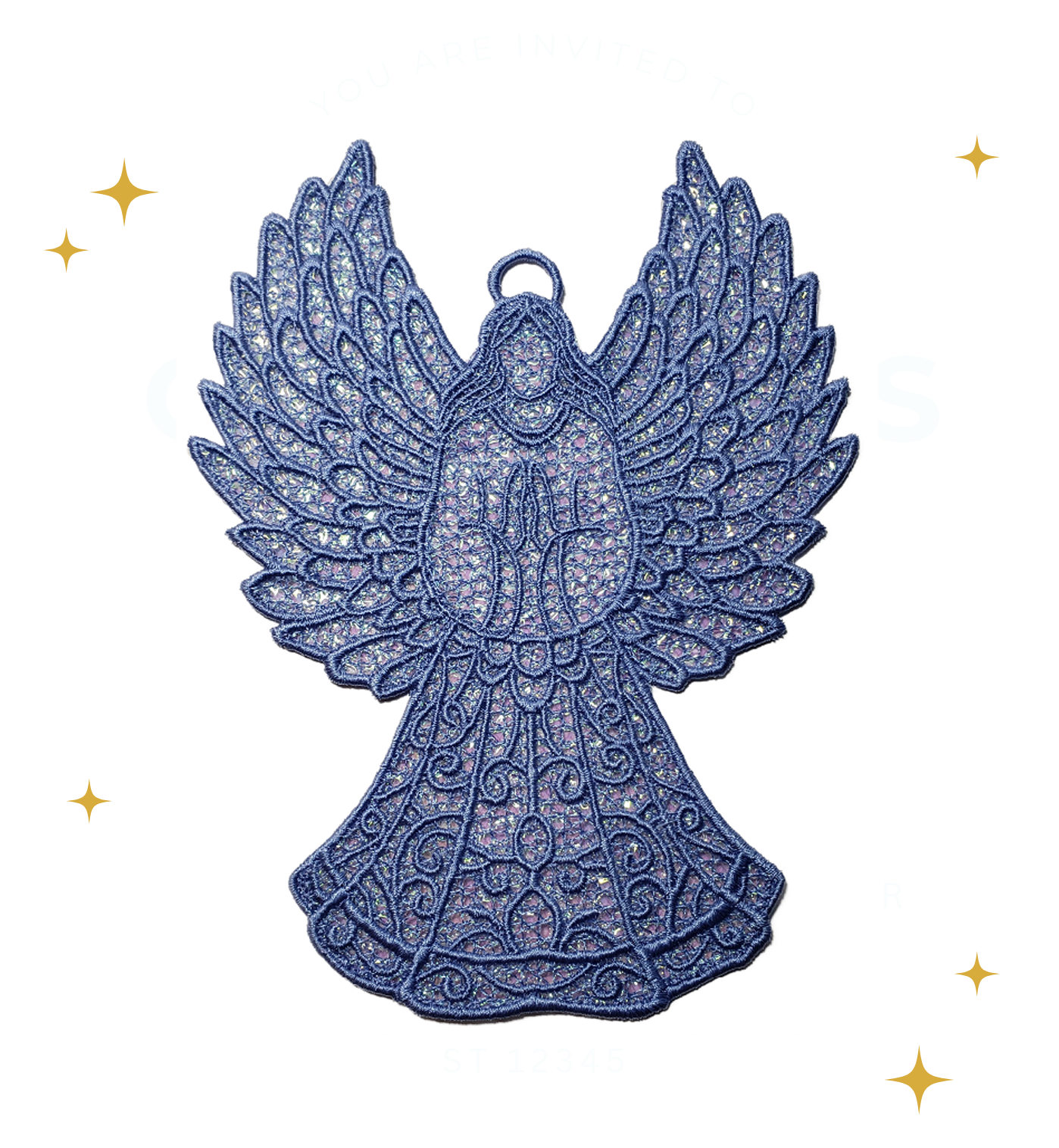Large Lace Angel in Cornflower Blue with Iridescent Mylar