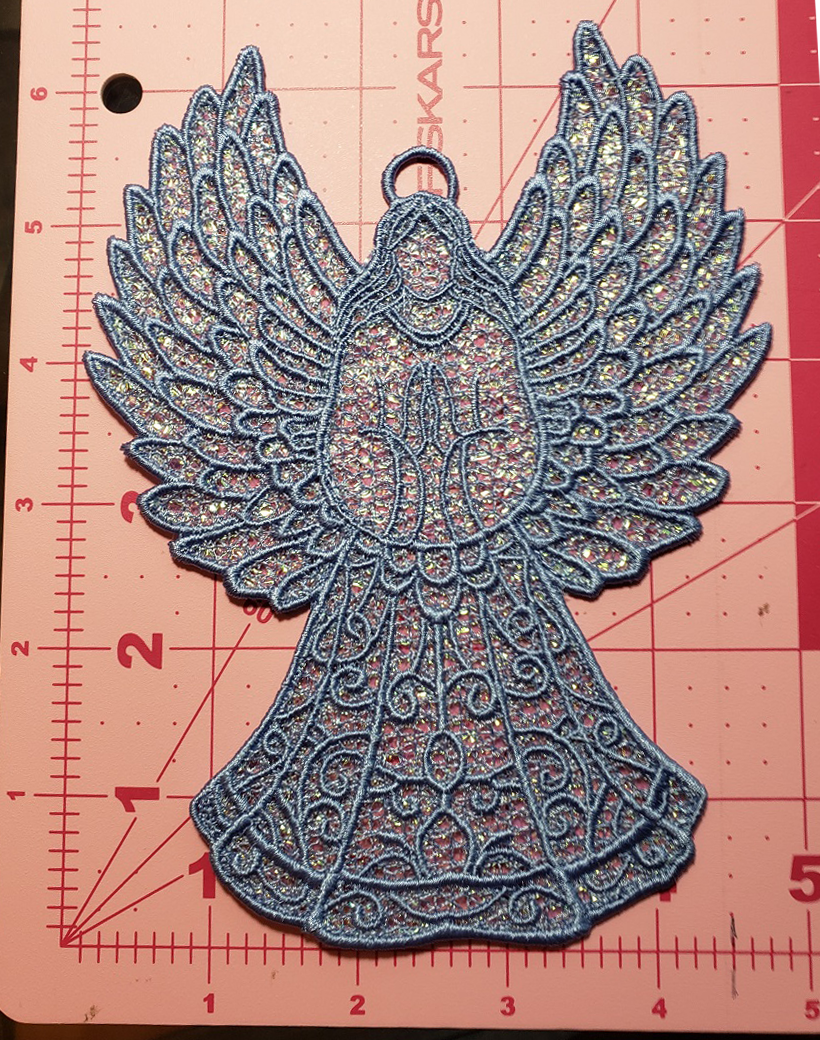 Large Lace Angel in Cornflower Blue with Iridescent Mylar