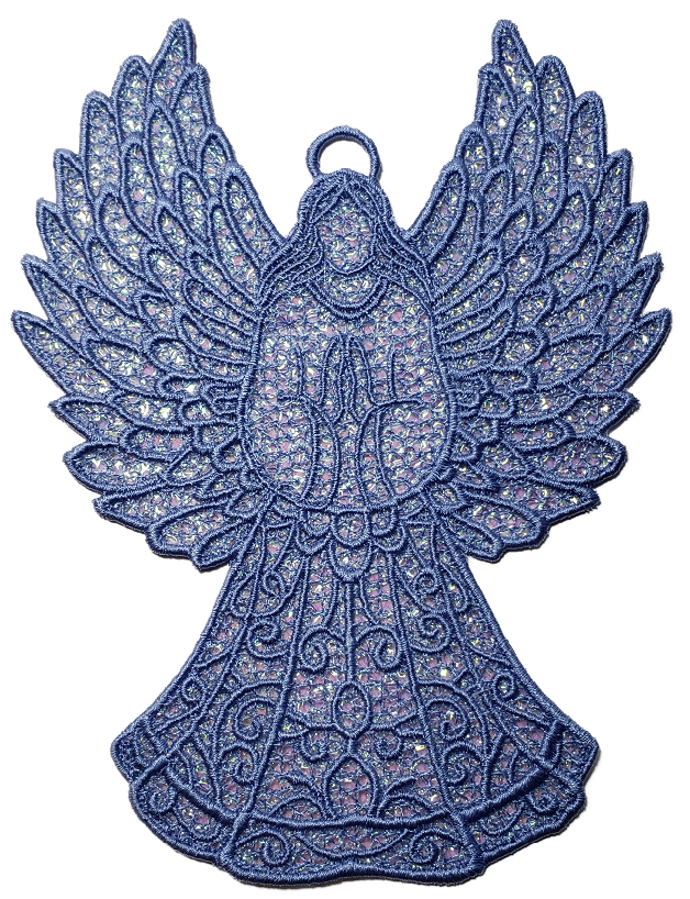 Large Lace Angel in Cornflower Blue with Iridescent Mylar