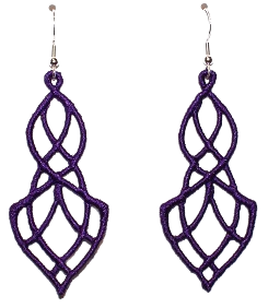 Lightweight Elegance Embroidered Dangle Earrings in Purple with sterling silver ear wires on a white background image