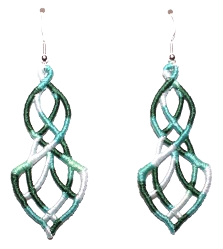 Lightweight Elegance Embroidered Dangle Earrings in Variegated Green and White #V-003 with sterling silver ear wires on a white background