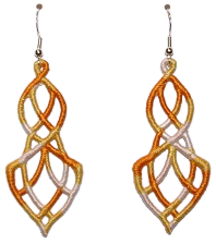 Lightweight Elegance Embroidered Dangle Earrings in Variegated Orange and White with sterling silver ear wires