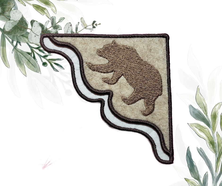 Light brown bear Corner Bookmark on Oatmeal felt with a Dark Brown border