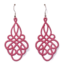 Lightweight Grace Embroidered Dangle Earrings in Christmas Pink with sterling silver ear wires