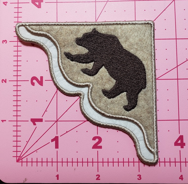 Dark brown bear Corner Bookmark on Oatmeal felt with a bronze border