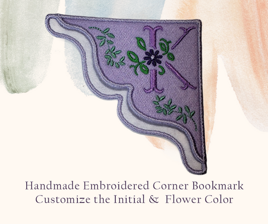 Cosmo Embroidered Monogrammed Corner Bookmark on Lilac Felt with Lilac Glimmer Tulle