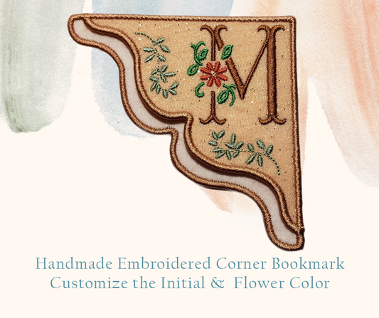 Cosmo Personalized Monogrammed Corner Bookmark on Tan Felt with Rose Gold Glitter Tulle