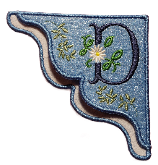 Monogrammed Daisy Corner Bookmark on Brilliant Blue felt with white Glimmer Tulle with a white daisy, Dusty Navy initial with Twinkle Blue border