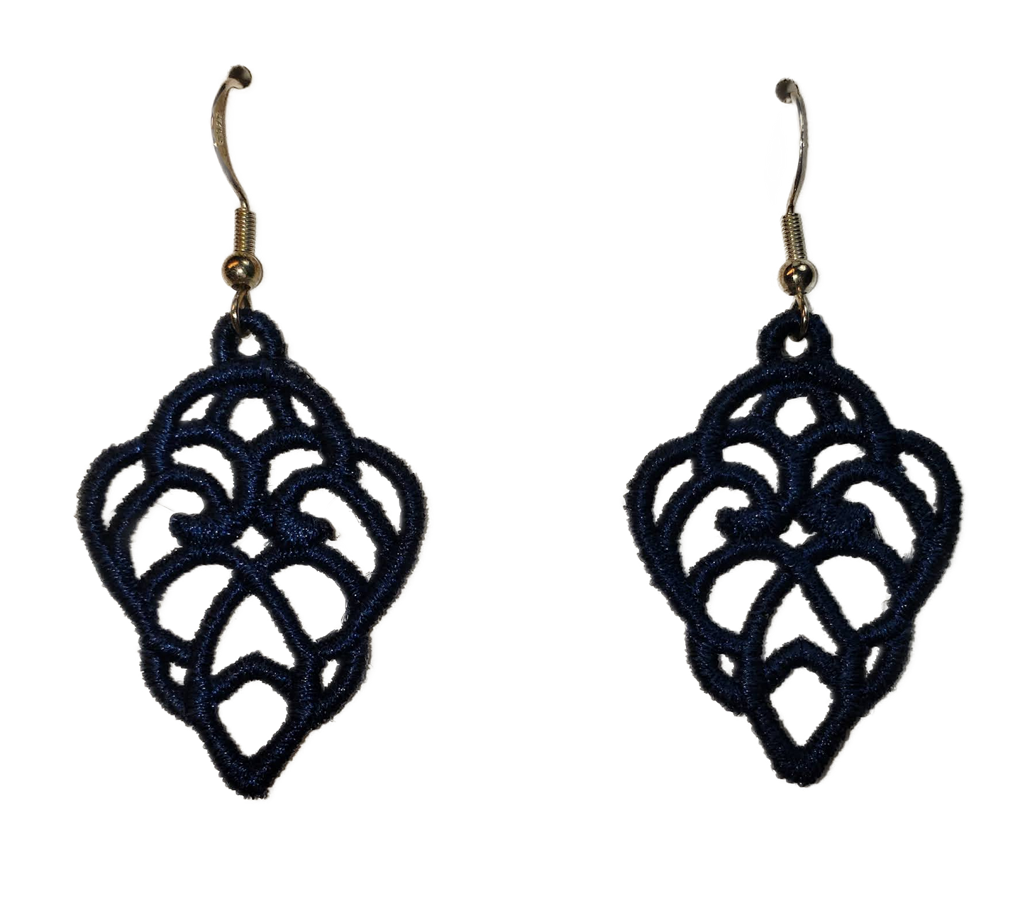 Embroidered Dangle Earrings in Navy Blue