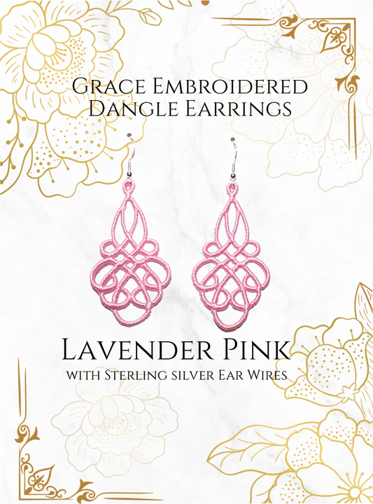 Grace Embroidered Dangle Earrings in light blue with sterling silver ear wires