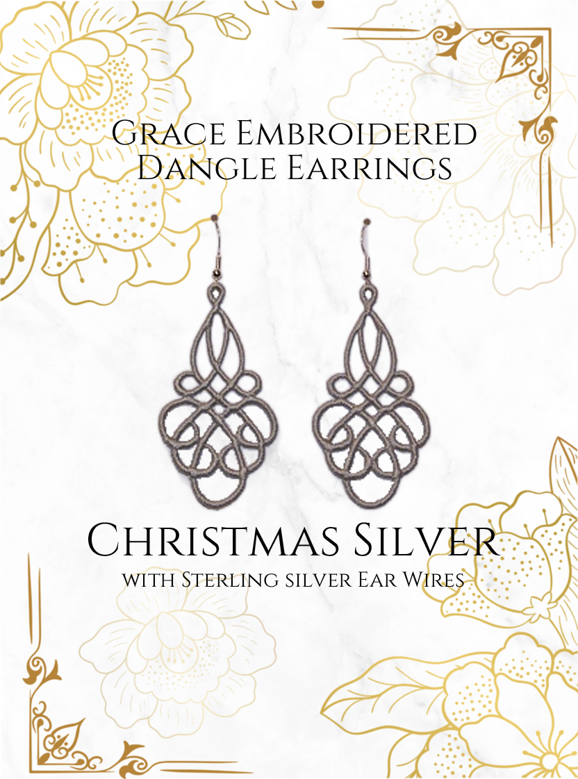 Lightweight Grace Embroidered Dangle Earrings in light blue with sterling silver ear wires 