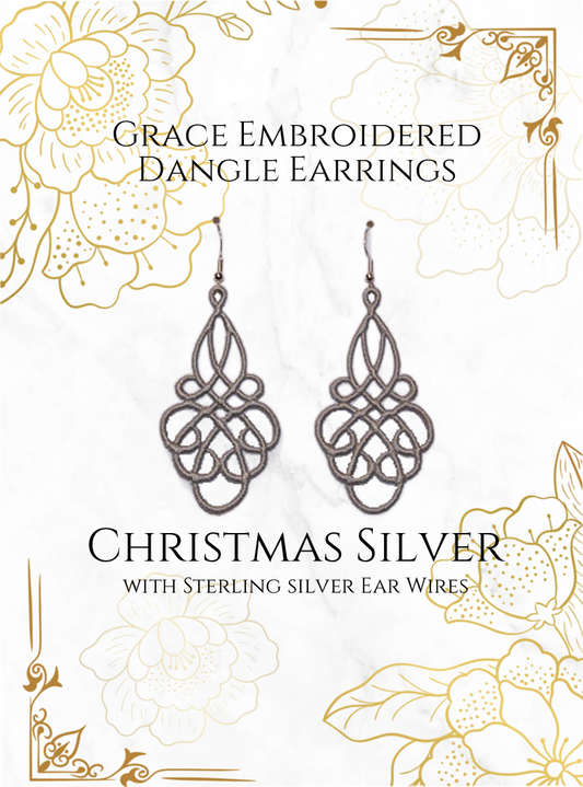 Lightweight Grace Embroidered Dangle Earrings in light blue with sterling silver ear wires 