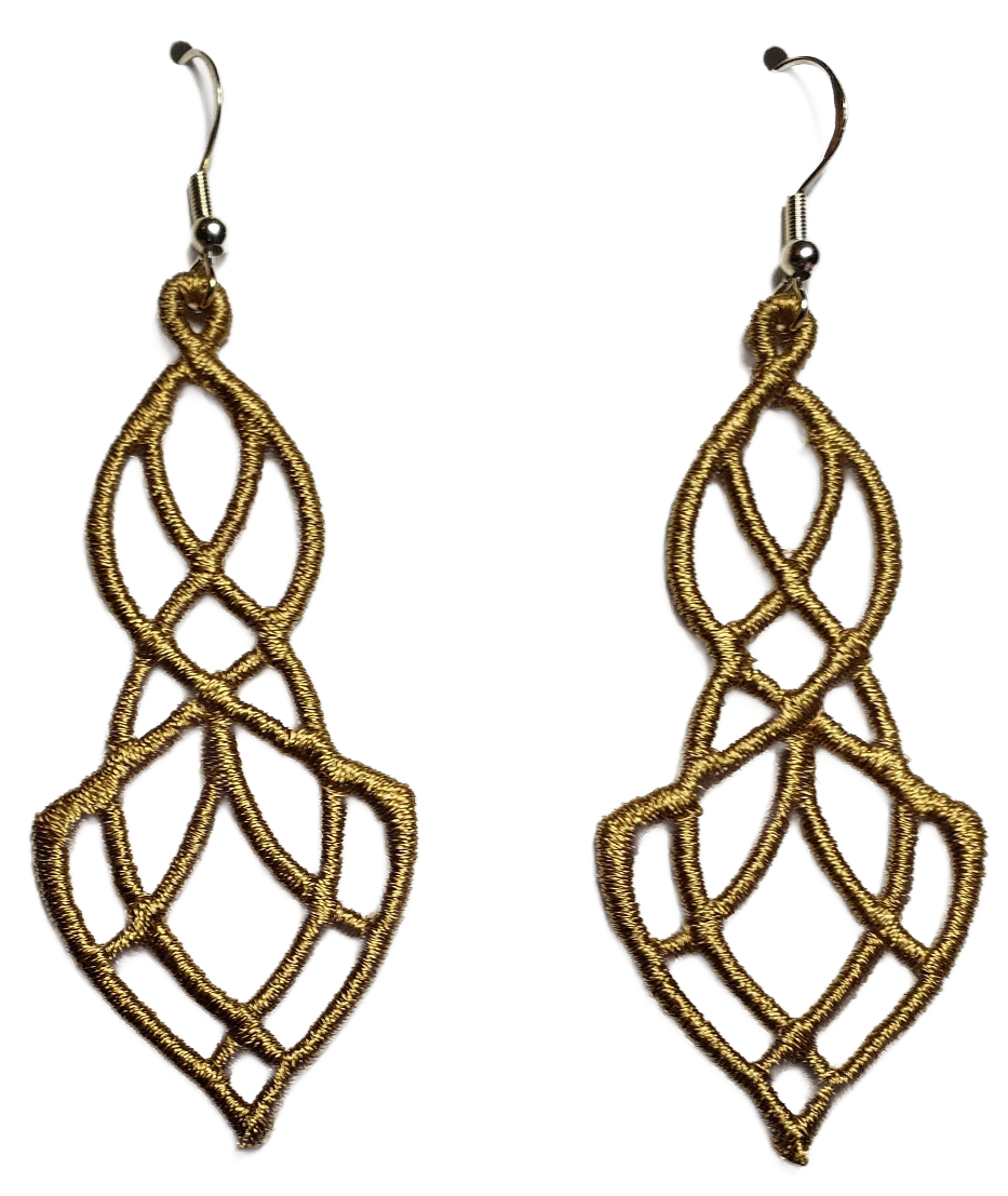 Lightweight Elegance Embroidered Dangle Earrings in Golden Sand with sterling silver ear wires on a white background 