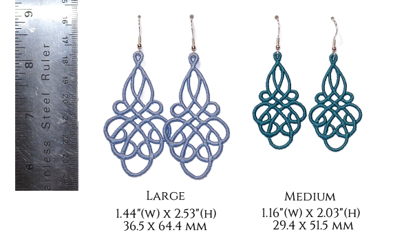 Image showing size difference between large and medium Grace earrings 