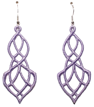 Lightweight Elegance Embroidered Dangle Earrings in Lilac with sterling silver ear wires on a white background image