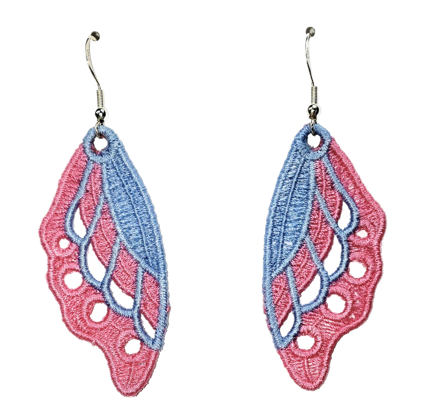 Embroidered Lace Butterfly Earrings in Blue and Pink