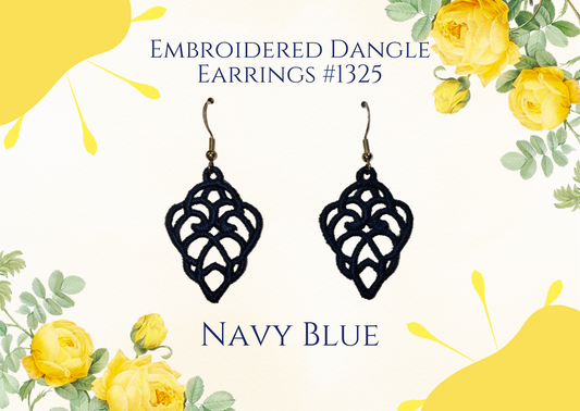 Embroidered Dangle Earrings in Navy Blue